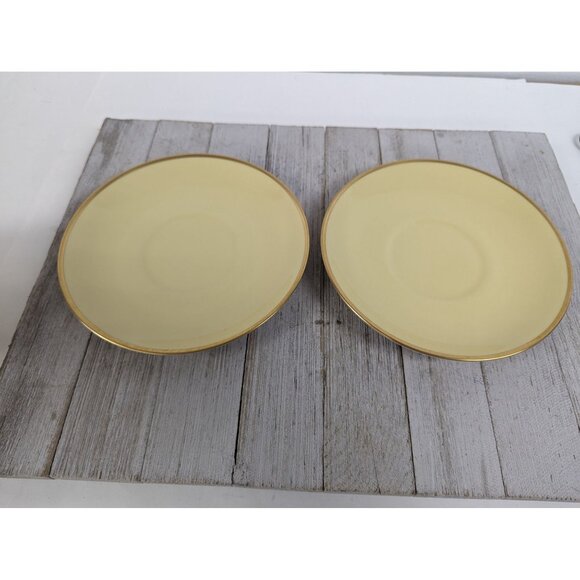 Flintridge Sylvan China Cream Soup Cup Bowl Saucers Set 2 California Yellow Gold - Picture 9 of 13